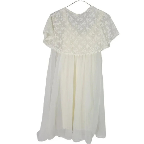 Vintage Miss Siren Peignoir Gown Robe Set Beige Nylon Chiffon Sheer Lace Small - Picture 2 of 11